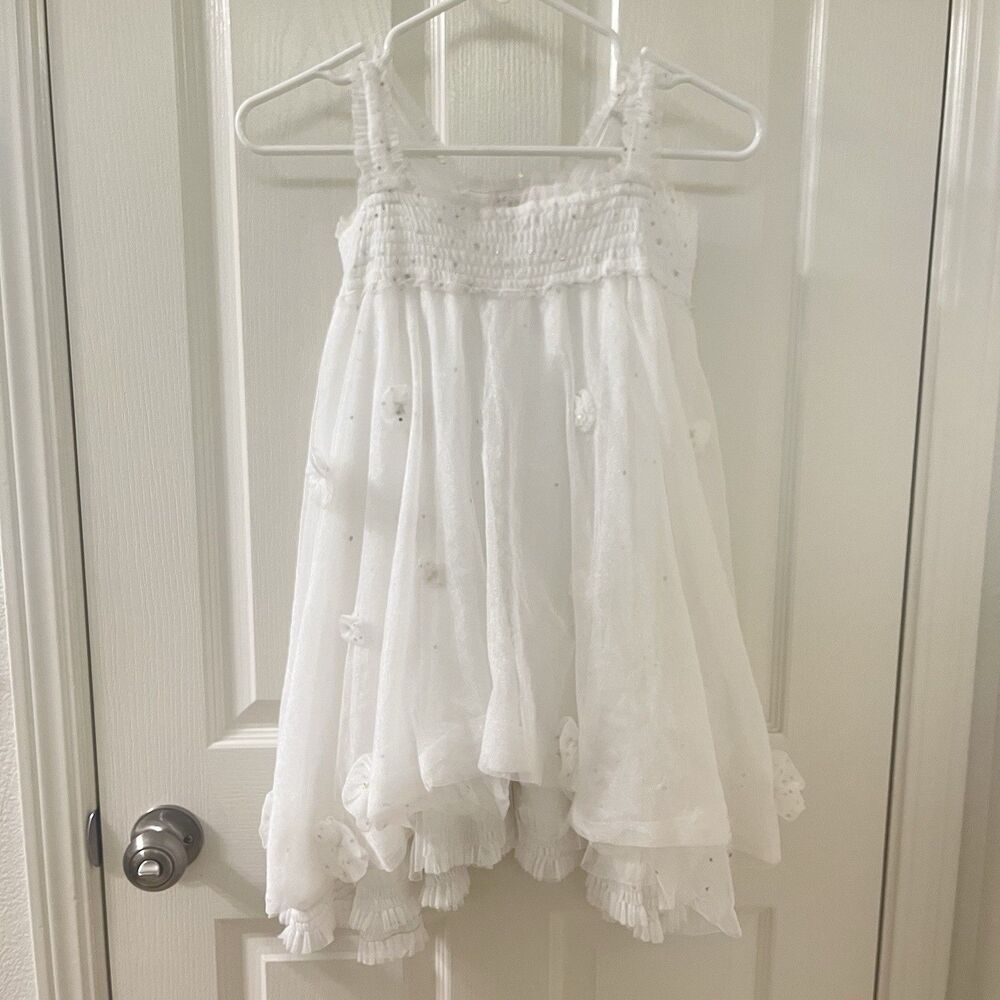 Luna Luna Collection Floral Applique Tulle Dress Stars Dots Girls Size 4-5 FLAWS